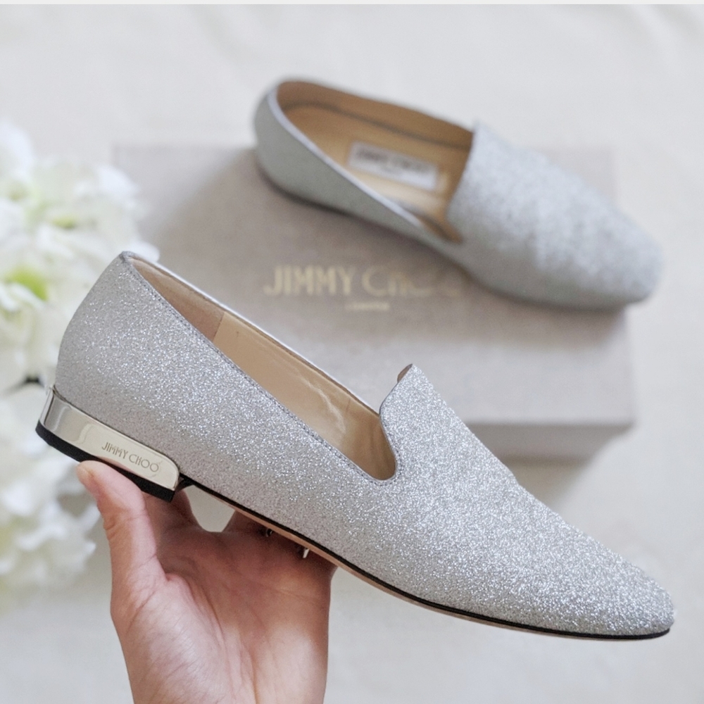 Jimmy Choo - Jaida Glitter Leather Loafers